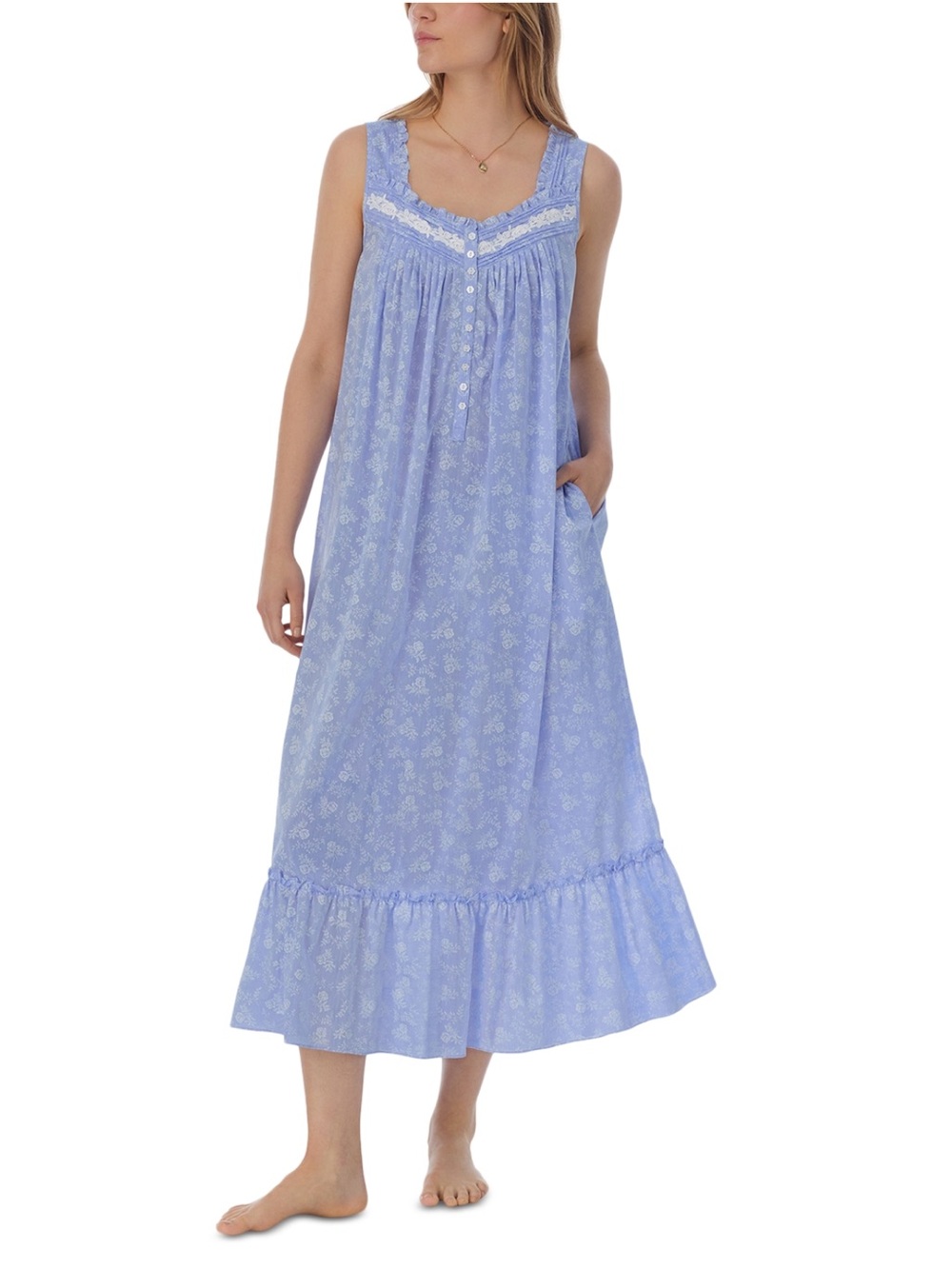 Eileen West Light Blue Floral Sleeveless Maxi Nightgown - Picture 13 of 13